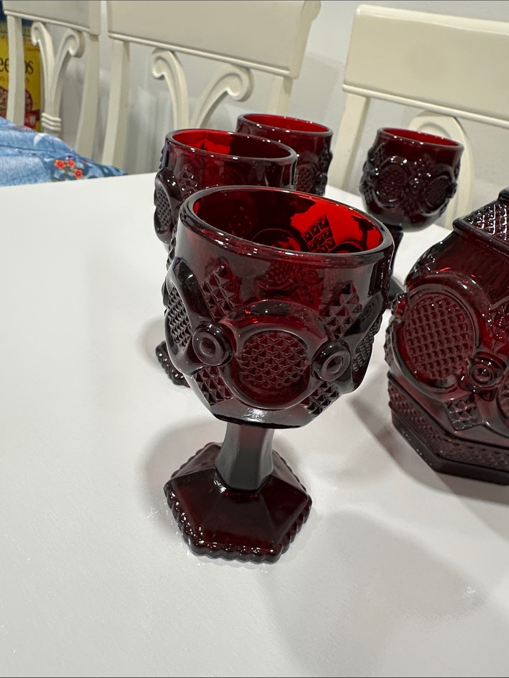 Avon Ruby Red Pressed Glass Decanter and Goblet Set - Picture 4 of 16